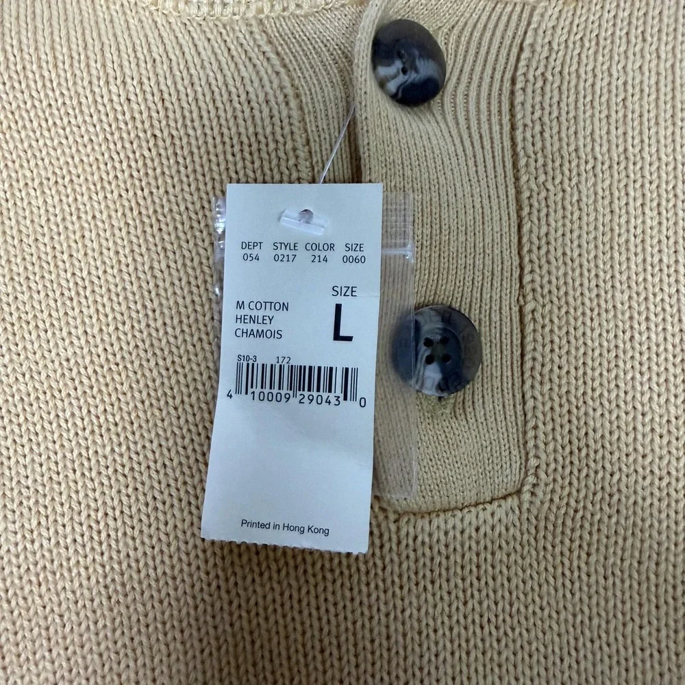 Eddie Bauer Sweater Mens Large Yellow Cotton Henley Crewneck Knit Pullover - Picture 3 of 9